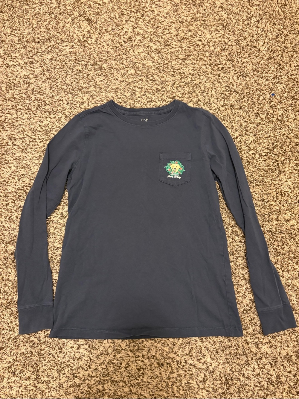 Vineyard Vines Navy Long-Sleeve Pocket Tee with Tropical Graphic